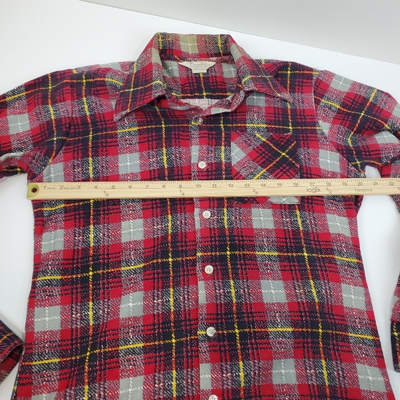 Vintage 1978 Prest Rite Red Plaid Flannel Button Up Shirt M Mens Pointed Collar! - Picture 11 of 14